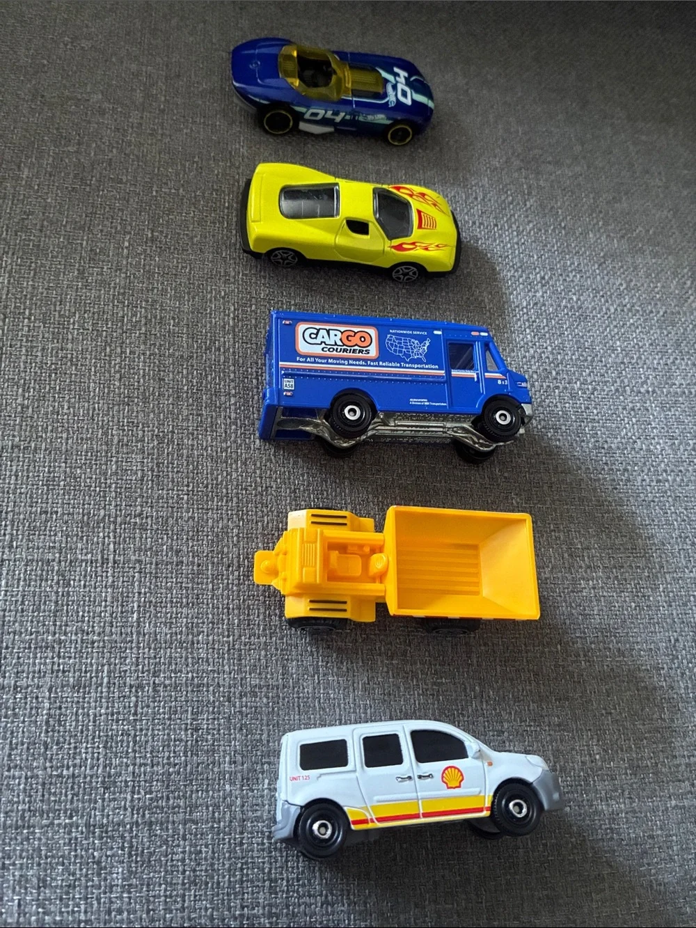 Assorted Kids Toy Vehicles - Yellow, Blue, Orange, White, Navy